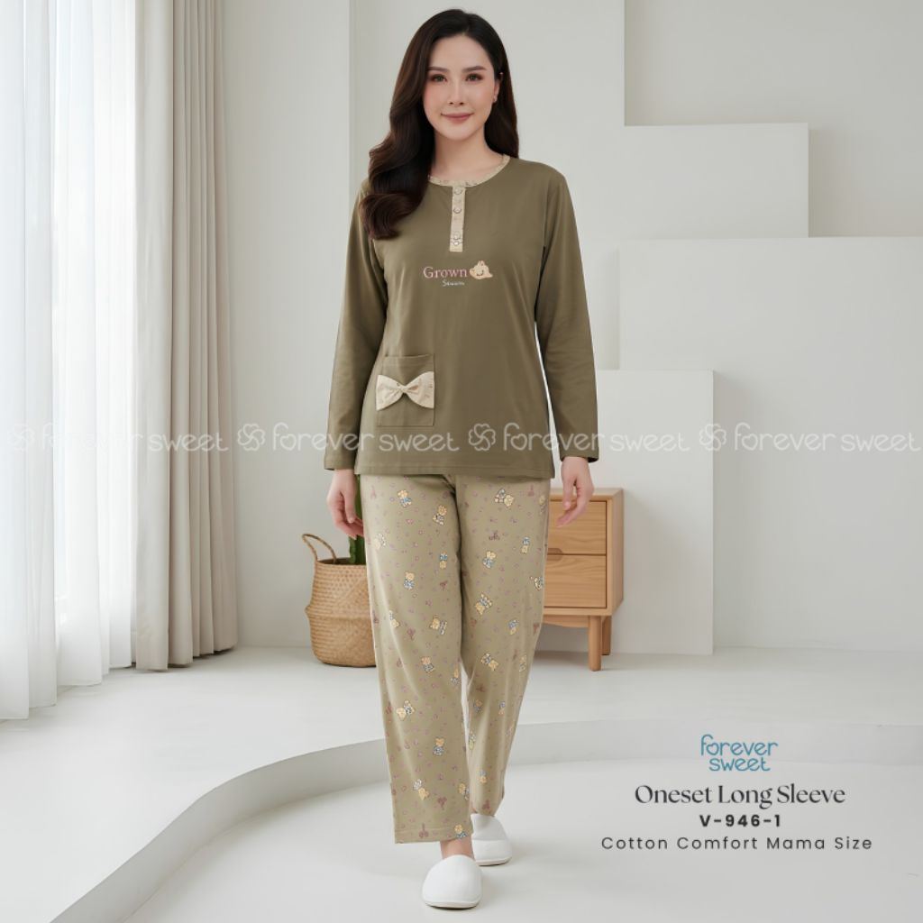 FOREVER SWEET | Oneset Piyama Baju Tidur Setelan PP MamaSize Mama Size Celana Panjang