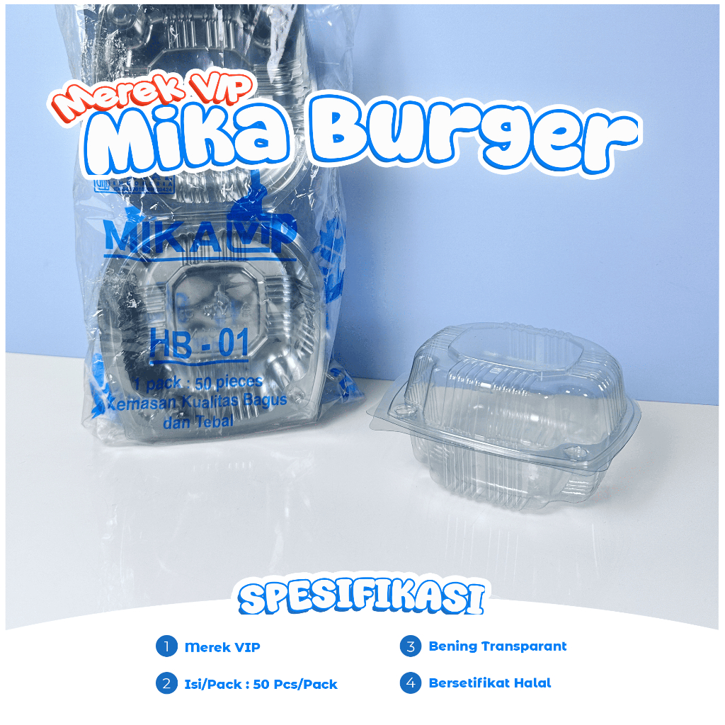 Mika Burger VIP / Tempat Burger Plastik Isi 50 Pcs / Mika Bento Bulat