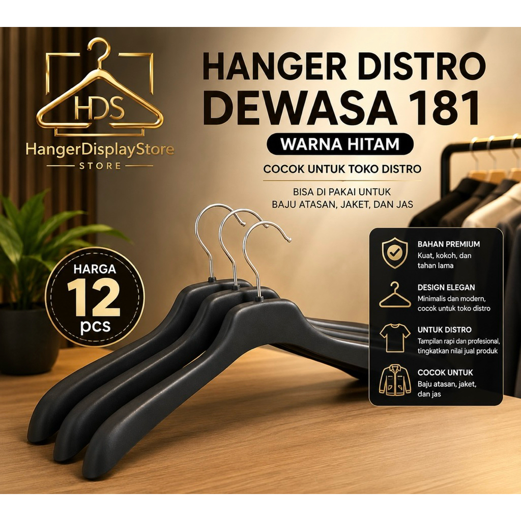 Hanger Distro Dewasa 181 Hitam 42cm - Hanger Baju Plastik Dewasa