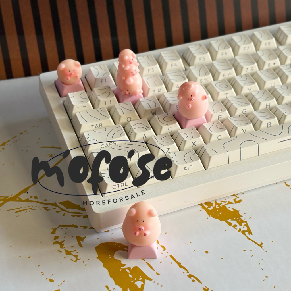 Keycaps karakter pink, keycaps babi 3D lucu, keycaps lucu 3D karakter babi