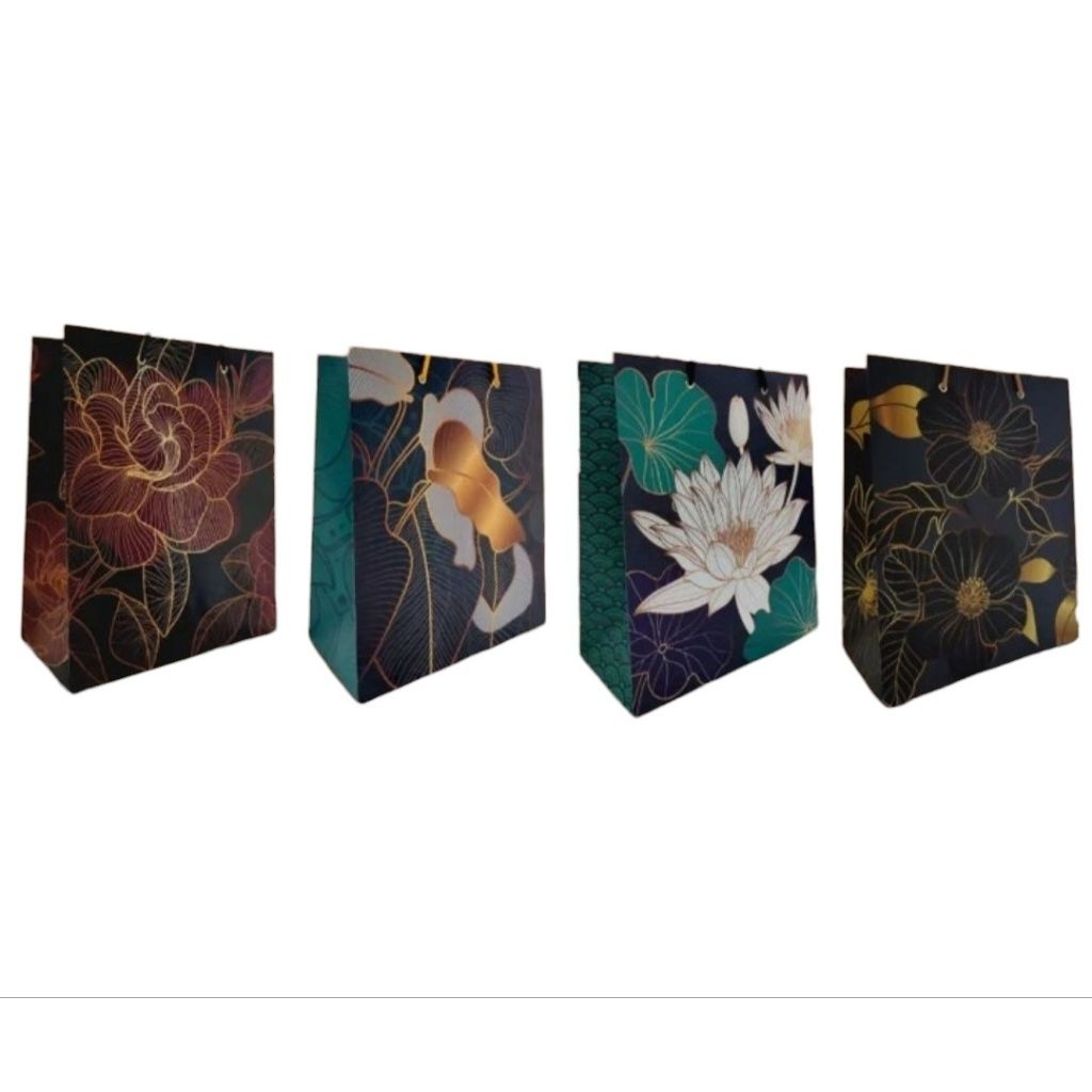Paper Bag Gold Flower Motif Premium Tas Kado Ulang Tahun Souvenir
