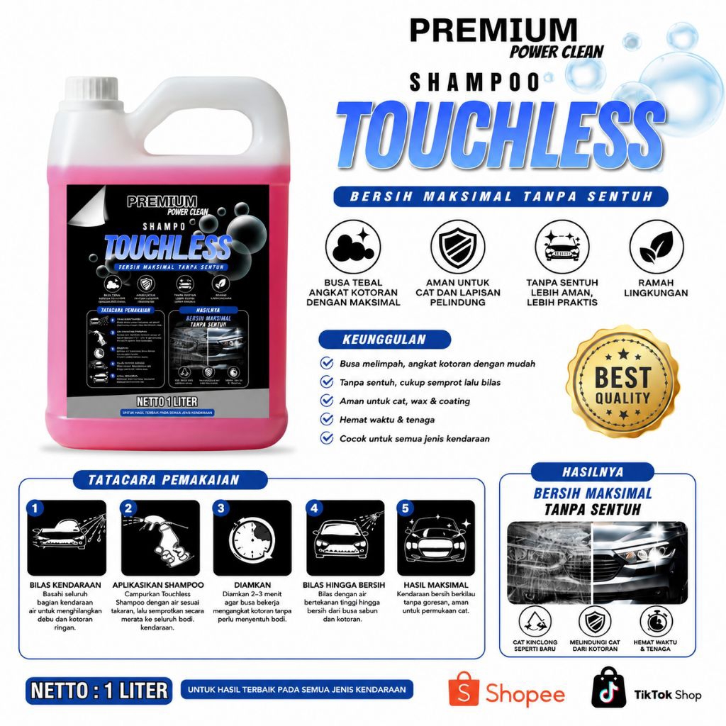 Shampo Touchless Kendaraan Motor Dan Mobil Shampo Tanpa Sentuh Touchless 1 liter dan 5 Liter