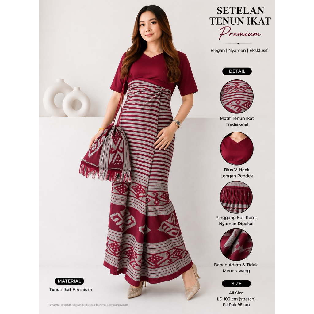 Baju+Sarung Blangket+Tas Sepuk - Setelan Baju Adat NTT - Setelan Baju Tenun