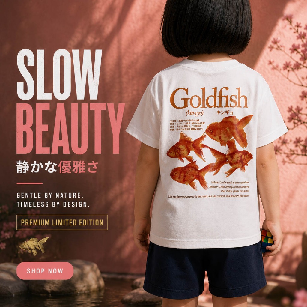 Anykidz Kaos Anak Jepang Unisex Graphic Tee Cotton Premium 24s Harajuku Vintage Retro Motif Goldfish