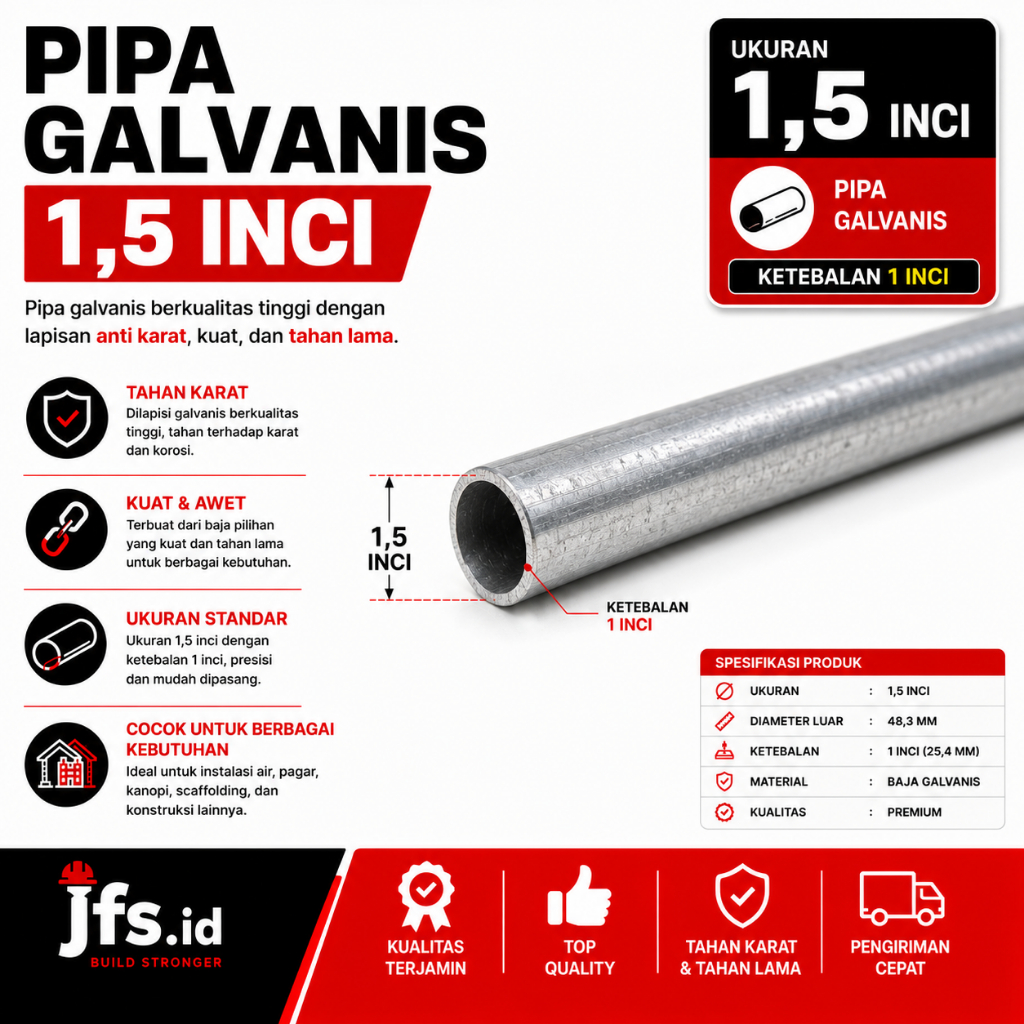 Pipa Besi 1,5 Inci Galvanis ketebalan 1mm| Pipa Besi anti karat Serbaguna
