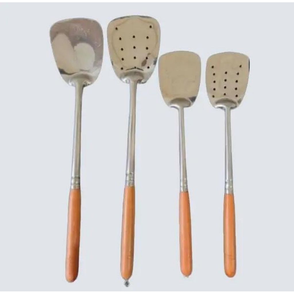 Sodet Goreng Gagang Kayu Tebal/ Spatula Goreng Gagang Kayu polos dan berlubang/ Sodet Masak Gagang K