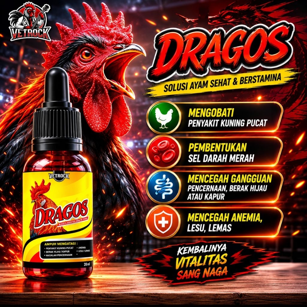 DRAGOS 20ml Obat Ayam Kuning Pucat Berak Hijau Anemia Lesu Lemah Penambah Darah Ayam Bangkok
