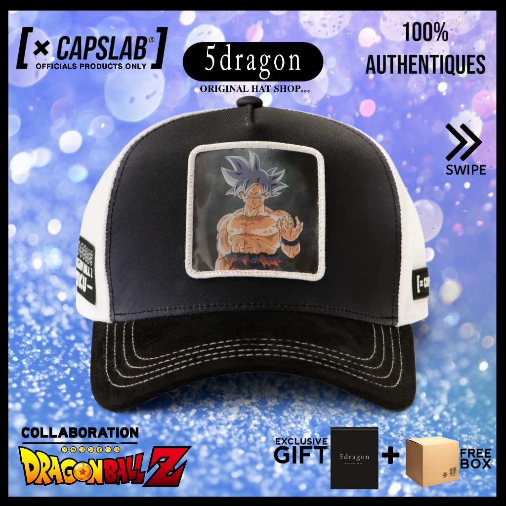 TOPI CAPSLAB ORIGINAL AFRAME TRUCKER DRAGON BALL SON GOKU ULTRA INSTINCT DBS7 BLACK AND WHITE