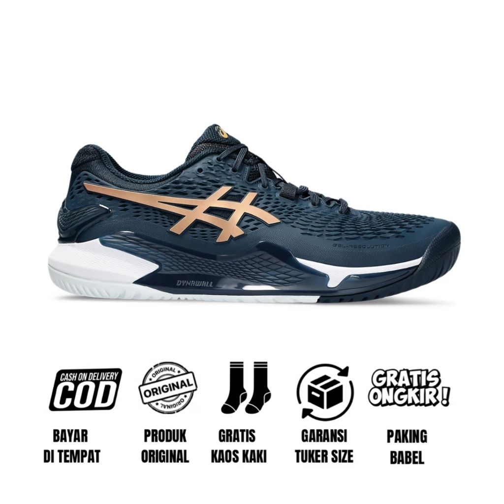 sepatu Tenis asics Resoluttion 9 Navy gold sepatu Tenis