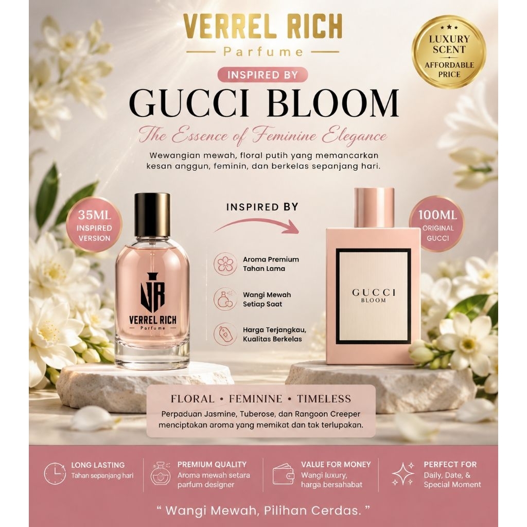 Gucci bloom by VR parfume | Parfum Wanita Inspired Gucci Bloom 35ml | Floral White Floral Tahan Lama