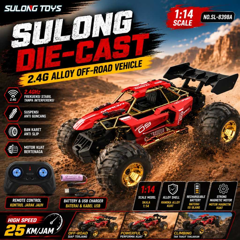 Mainan Anak Mobil RC Sulong Die Cast Off Road 1:14 Dengan Desain Sporty Dan Sylish