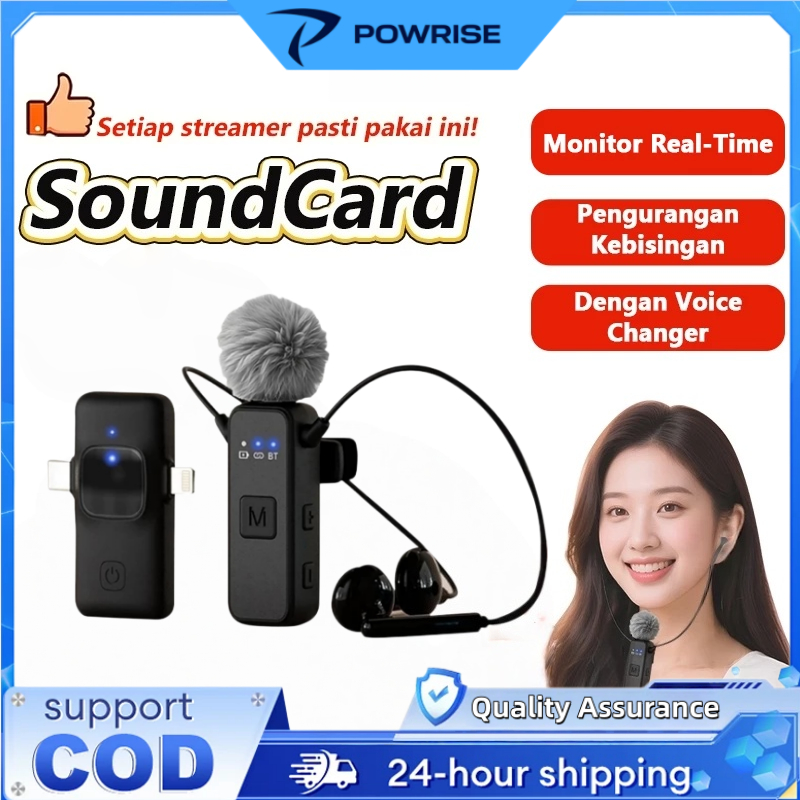 POWRISE H2 2-in-1 Soundcard Headset, Clip Bluetooth Mic Built-in Battery for Live Karaoke Recording
