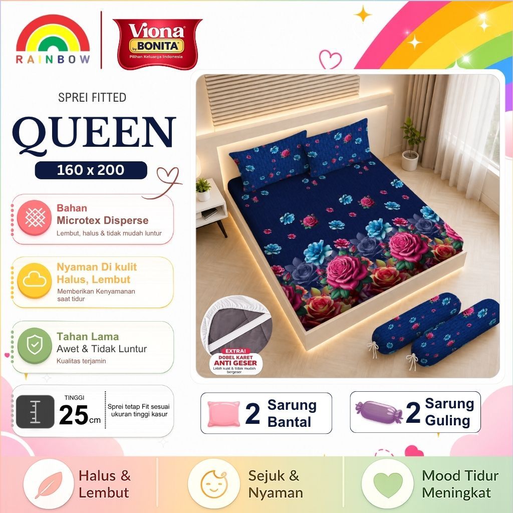 VIONA - Sprei FITTED Queen T25 (160x200) tinggi 25 BY BONITA Ada Karet Anti Slip Terlaris pilihan