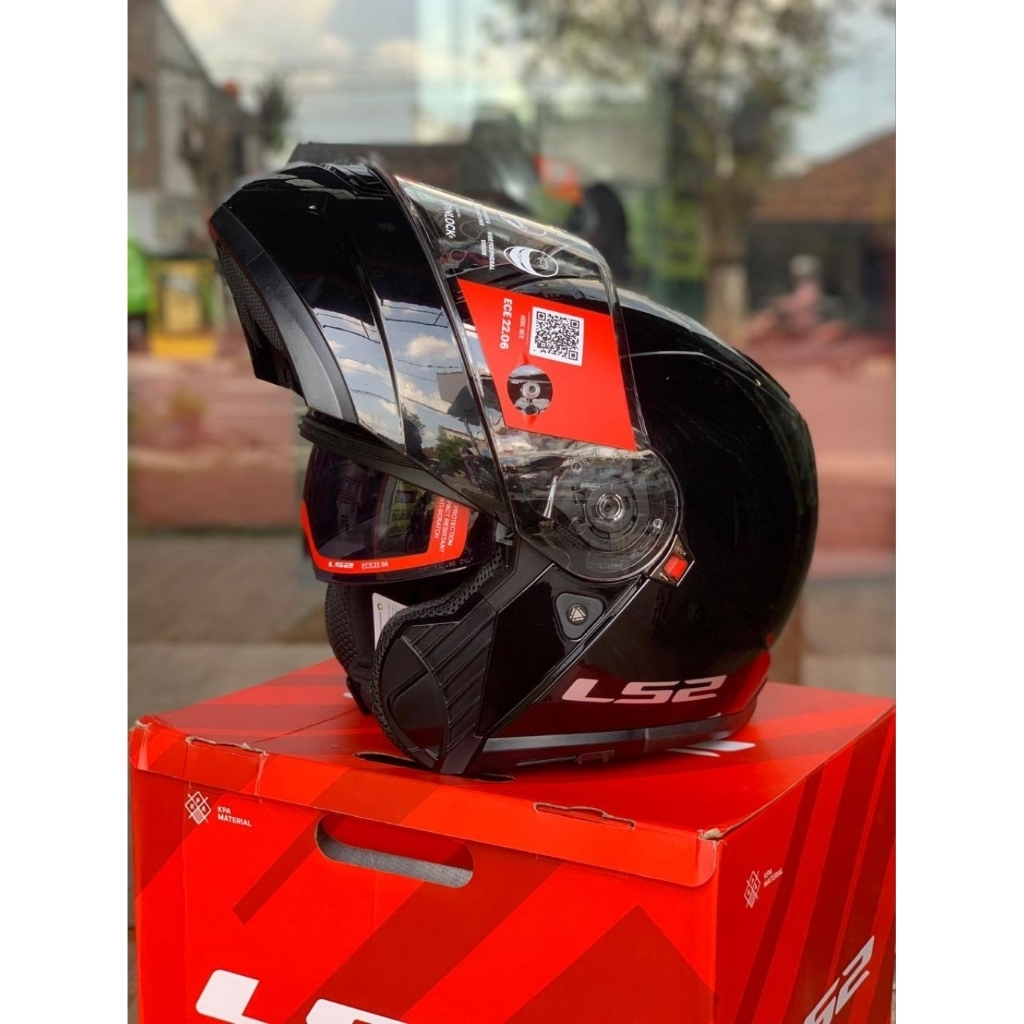 HELM MODULAR LS2 STROBE BLACK GLOSSY DOUBLE VISOR