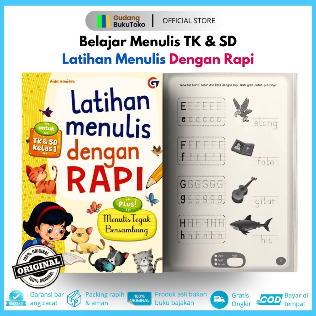 Buku Latihan Menulis Rapi Anak pintar menulis rapi tegak bersambung TK & SD | Belajar Menulis Huruf 