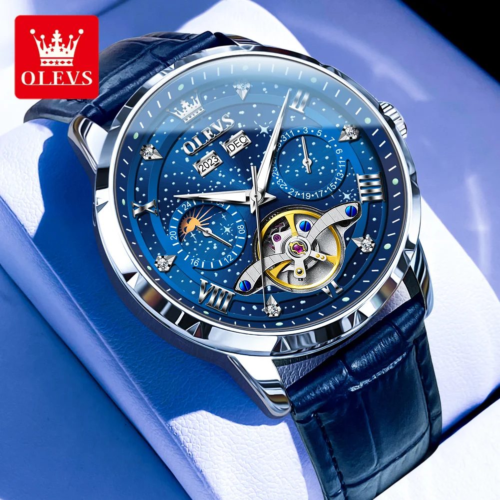 OLEVS Jam Tangan Pria Automatic Tourbillon Original Men Watch Desain Langit Berbintang Men Watch