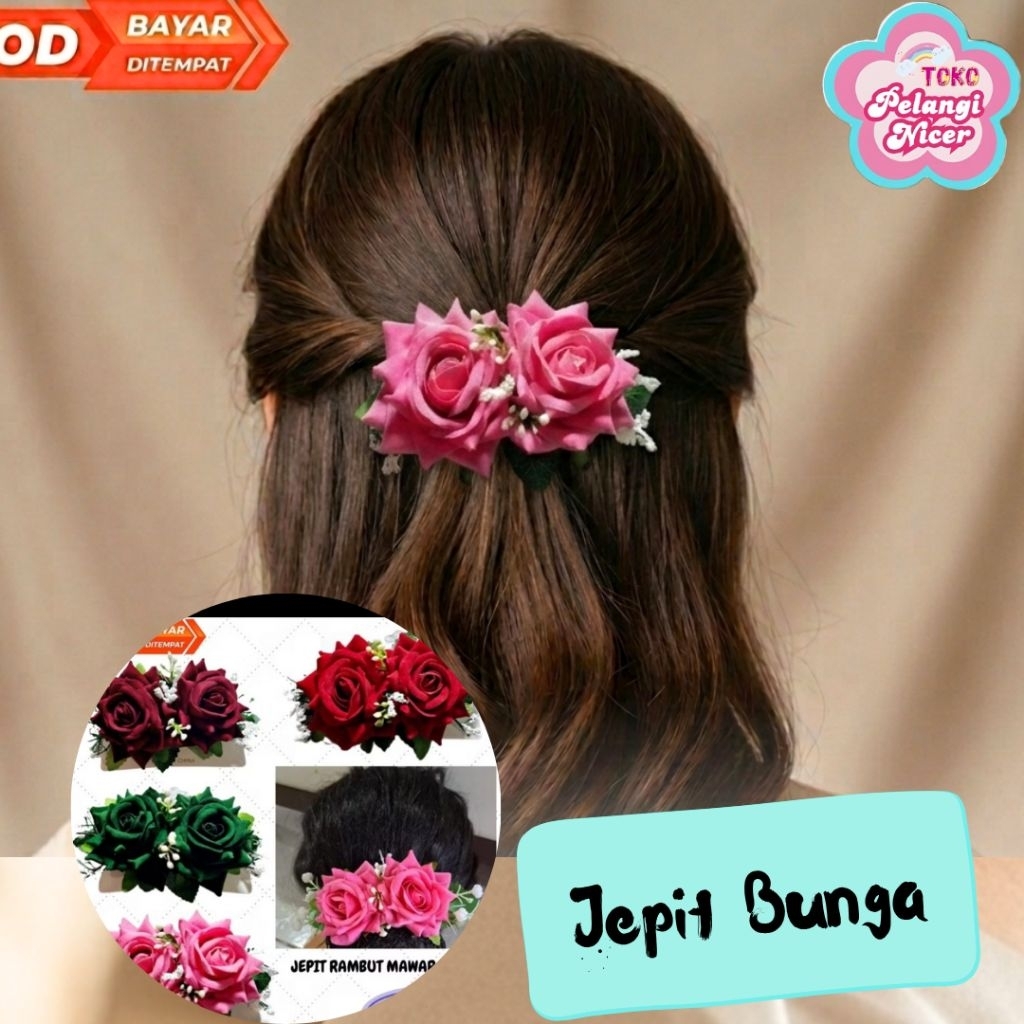 Jepit Rambut Korea Bunga- Kep Rambut Jepit bunga mawar bludru -Kep Hiasan Rambut Mawar