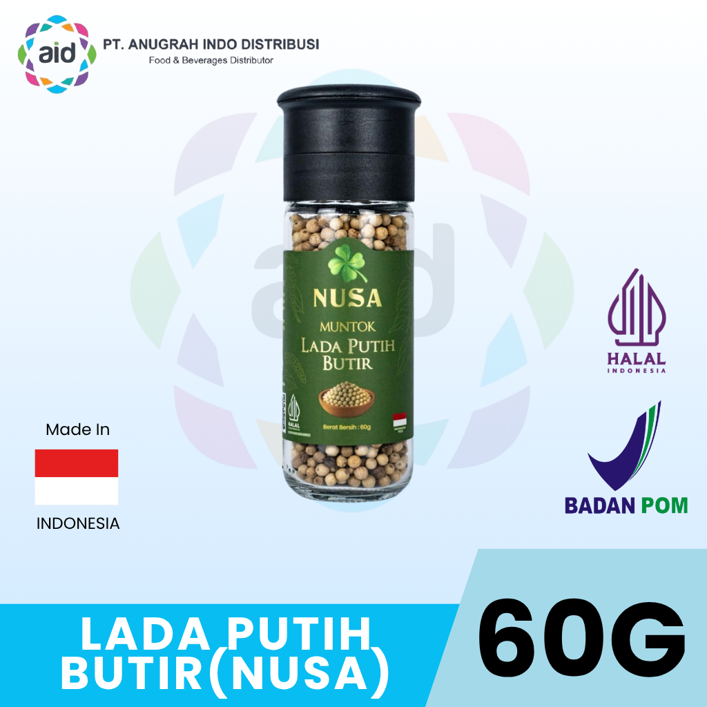 NUSA - Lada Butir Putih Grinder 60g - Premium White Pepper Asli Lampung