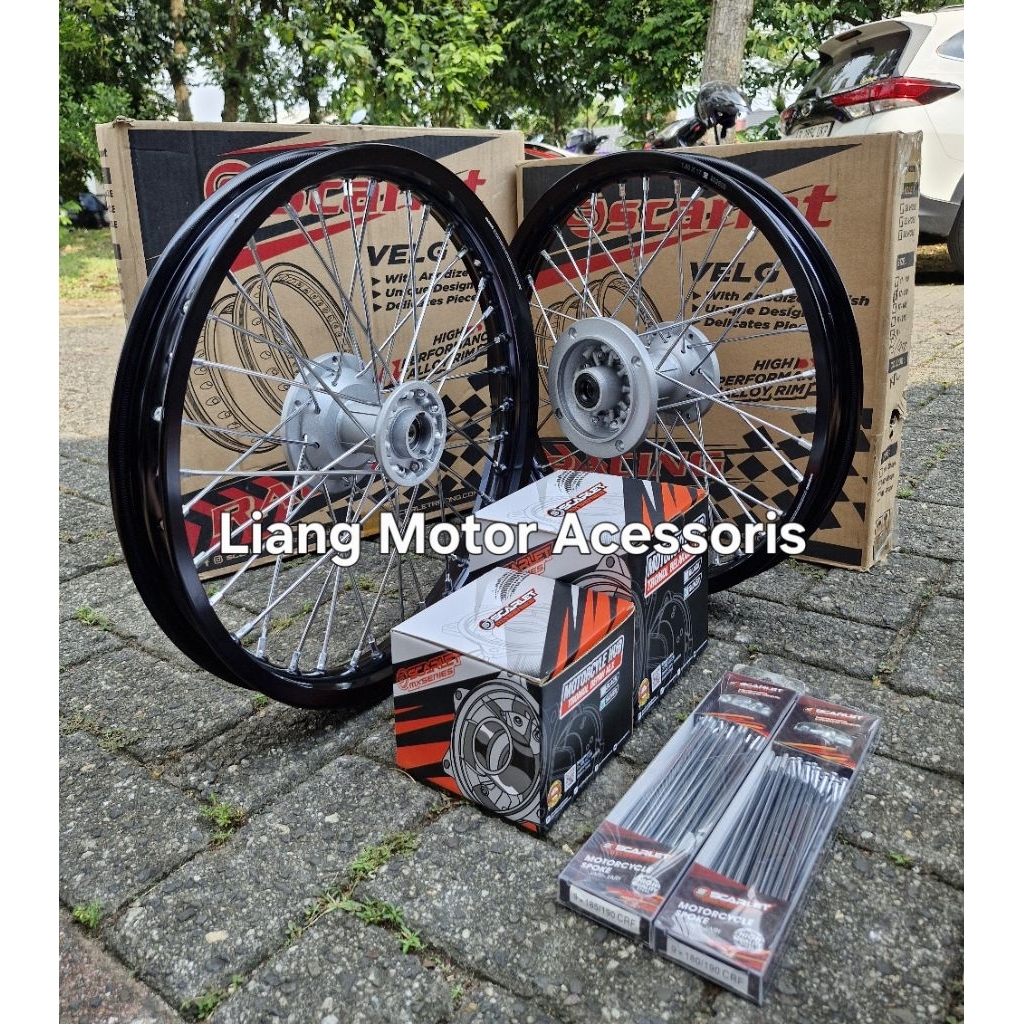 (FULL SCARLET RACING MX SERIES) Sepaket Velg Ring 17 Tromol Set Jari2 - Kawasaki KLX 150 L / S / G /