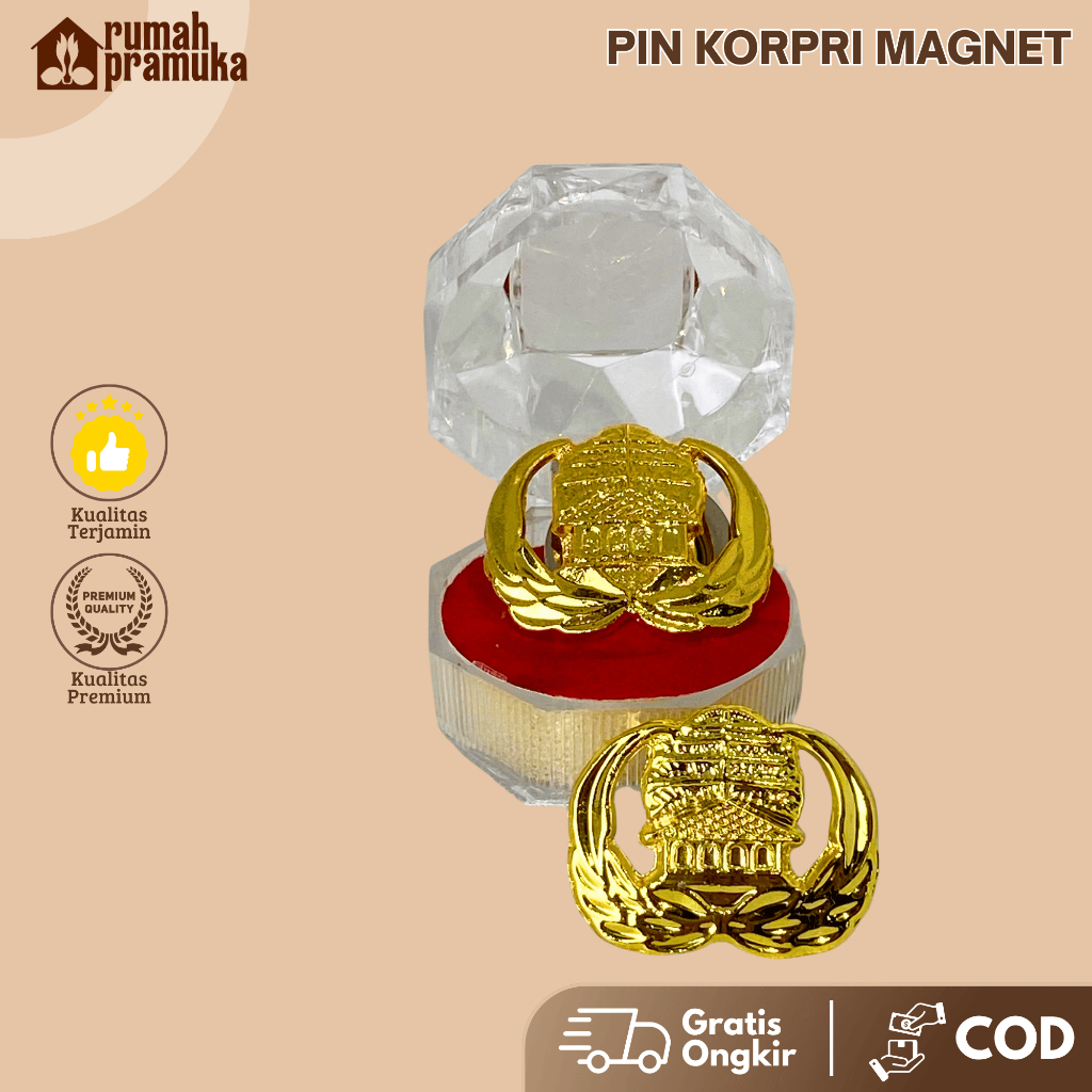 [COD] Pin Lencana Korpri Asn Magnet Emas Peniti Kuningan Cembung Oval Import Halus Mengkilap Grade A