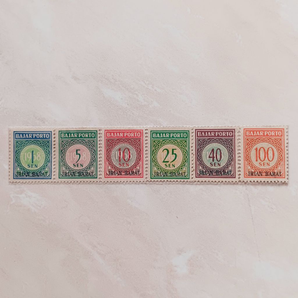 (OG) Porto Irian Barat 1968 Cetak Tindih Irian Barat Set Lengkap 6 pcs Mint