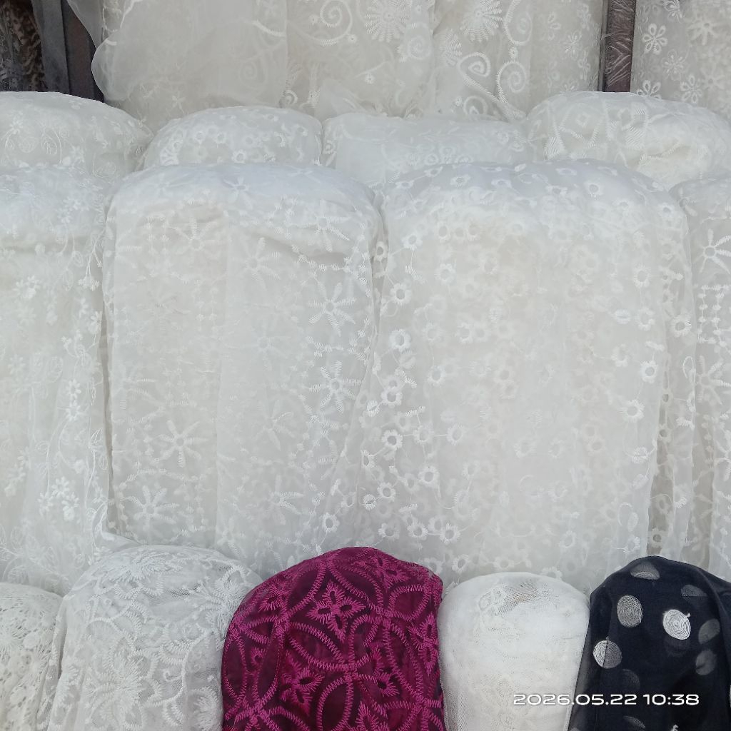 HARGA/0,5 M | KAIN BROKAT BUNGA TIMBUL 3D | KAIN BROKAT PREMIUM MEWAH | BAHAN BURKAT METERAN