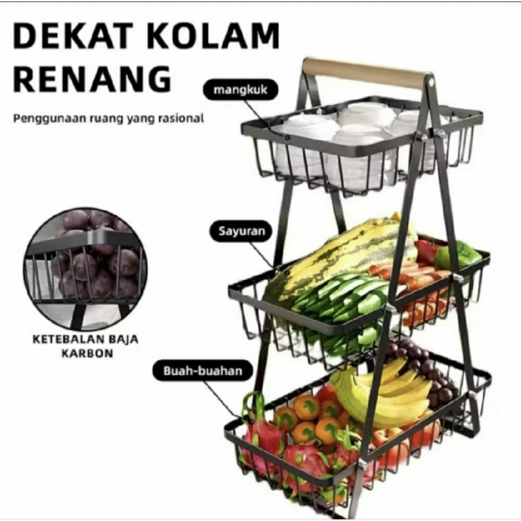 COD Rak buah 3susun aesthetic / Rak tempat sayuran / Rak serbaguna susun 3