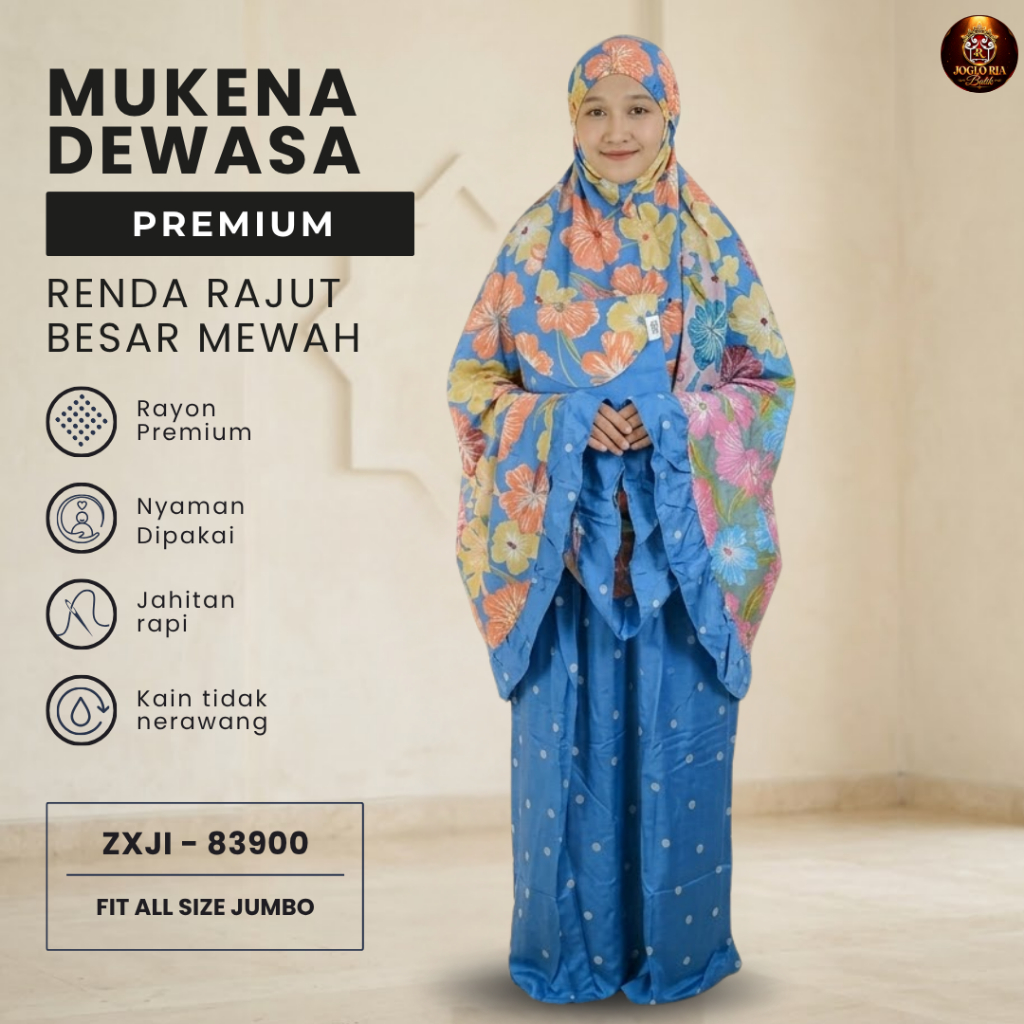 Mukena Rayon Dewasa Jumbo Adem Halus Baju Perlengkapan Sholat Wanita Solo Motif | Ria Batik Solo