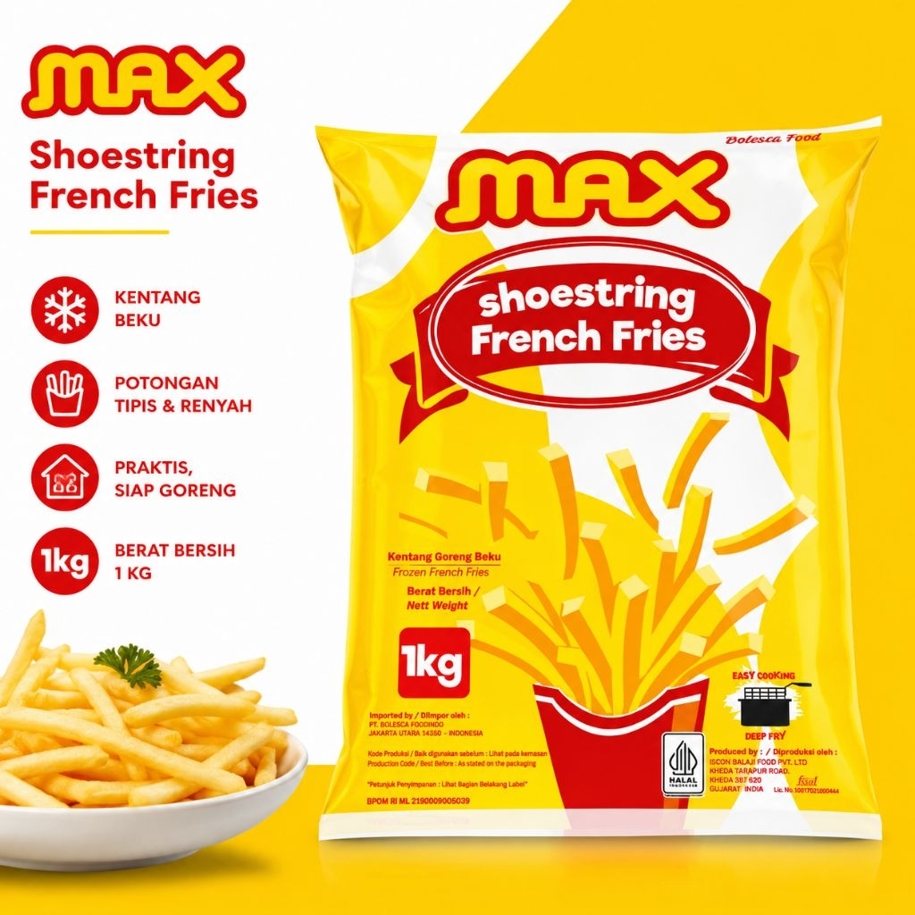 Max Shoestring 1kg | Kentang Goreng Shoestring 1kg | Shoestring 1kg | Kentang Goreng Lurus 1kg