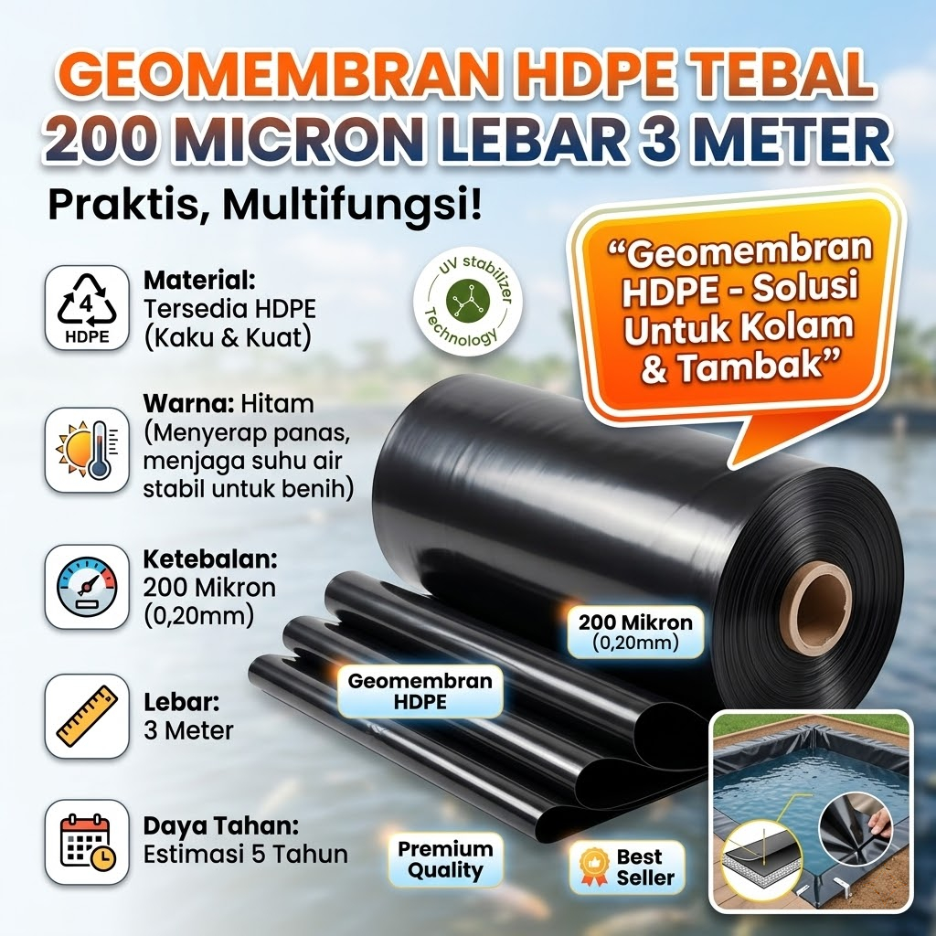 GEOMEMBRAN HDPE TEBAL 200 MICRON LEBAR 3 METER
