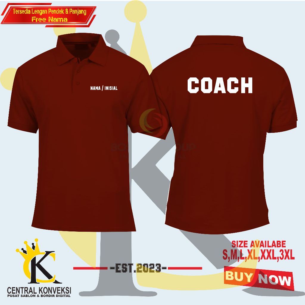 Kaos Kerah COACH Olahraga/Poloshirt Olahraga Seragam Custom Logo Perusahaan Tersedia Cewe Cowo L-3XL