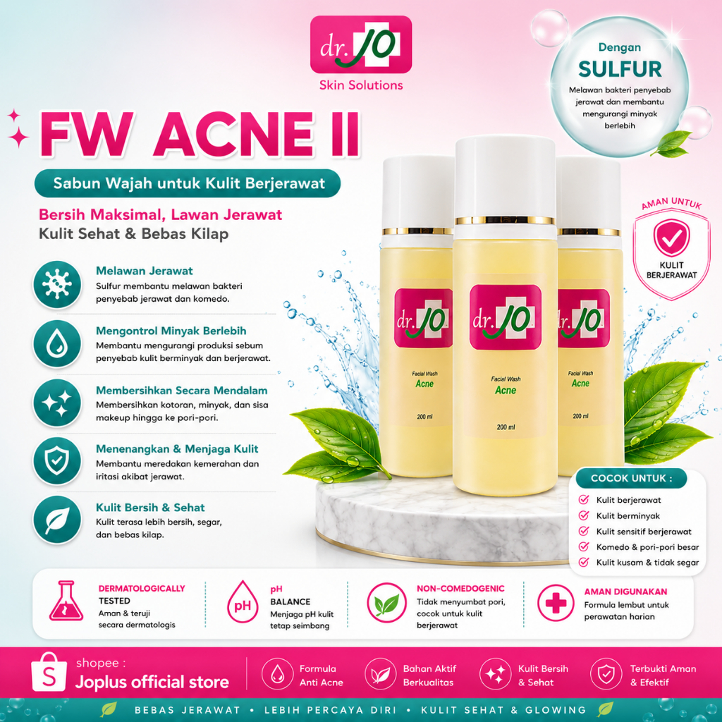 DR JO FACIAL WASH ACNE II | SABUN WAJAH BERJERAWAT KLINIK DR.JO BPOM AMAN HALAL