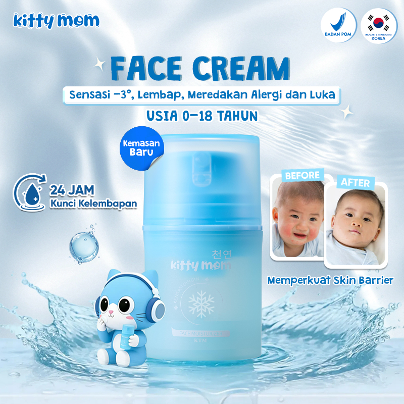 Kitty Mom Baby Krim Wajah Bayi Pelembab untuk Kulit Sensitif Mencerahkan Wajah Anak Newborn Face Cre