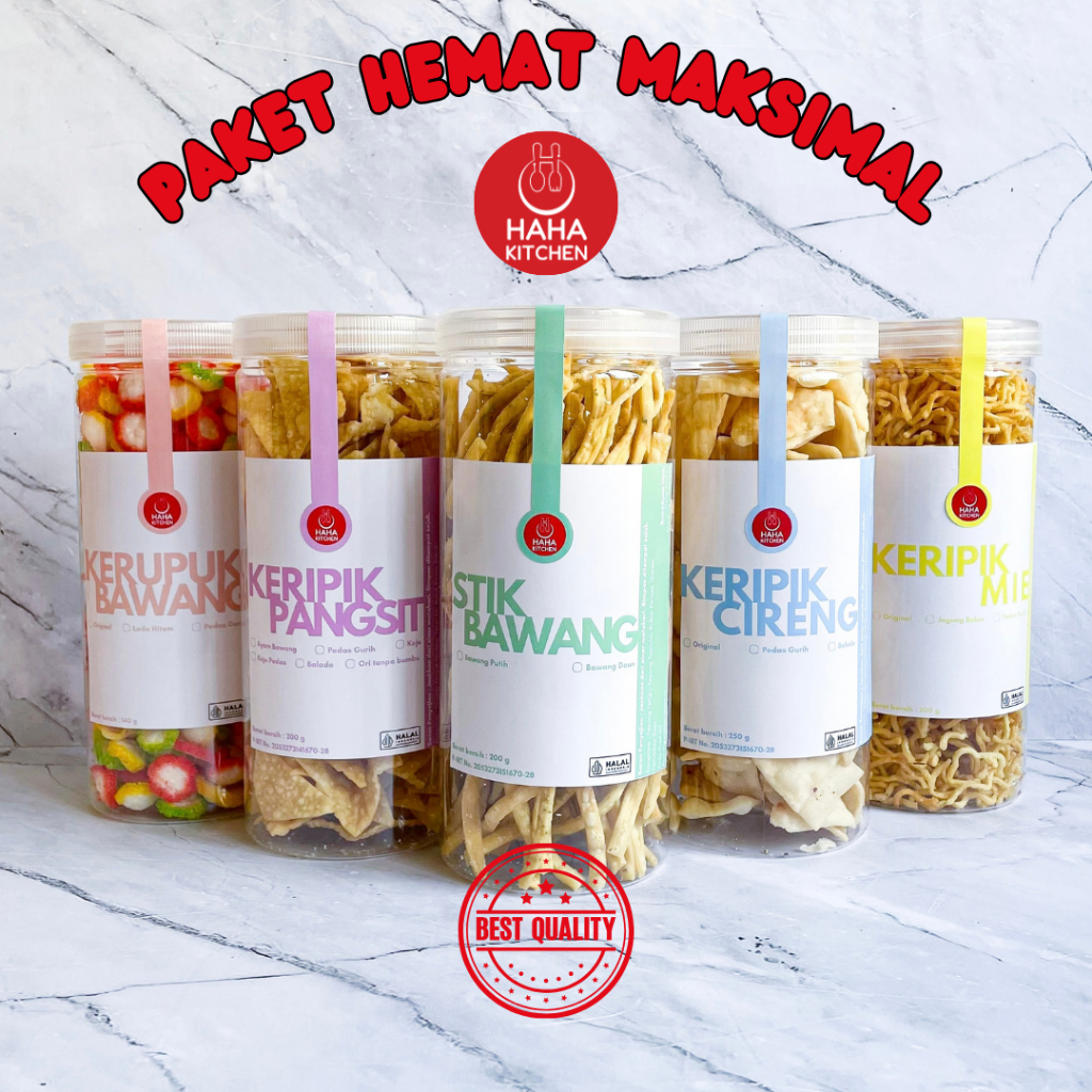 Haha Kitchen - Bundle 5 toples Stik Bawang Pangsit Cireng Kerupuk Bawang Keripik Mie Halal Renyah