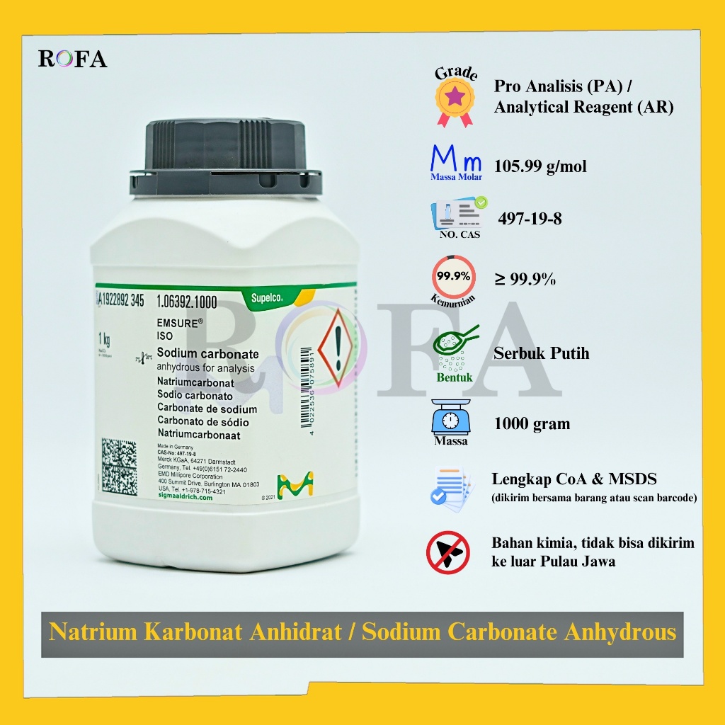 Natrium Karbonat Anhidrat / Sodium Carbonate Anhydrous / Na2CO3 Pro Analisis 1000 Gram