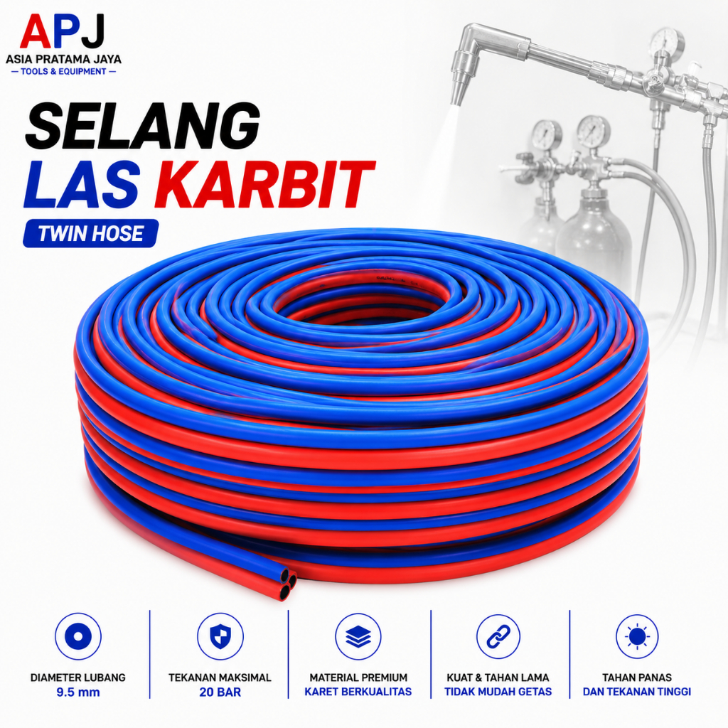 Selang Las Double Merah Biru TORA 5 Meter Selang Karbit,Acytelin,Blender Potong