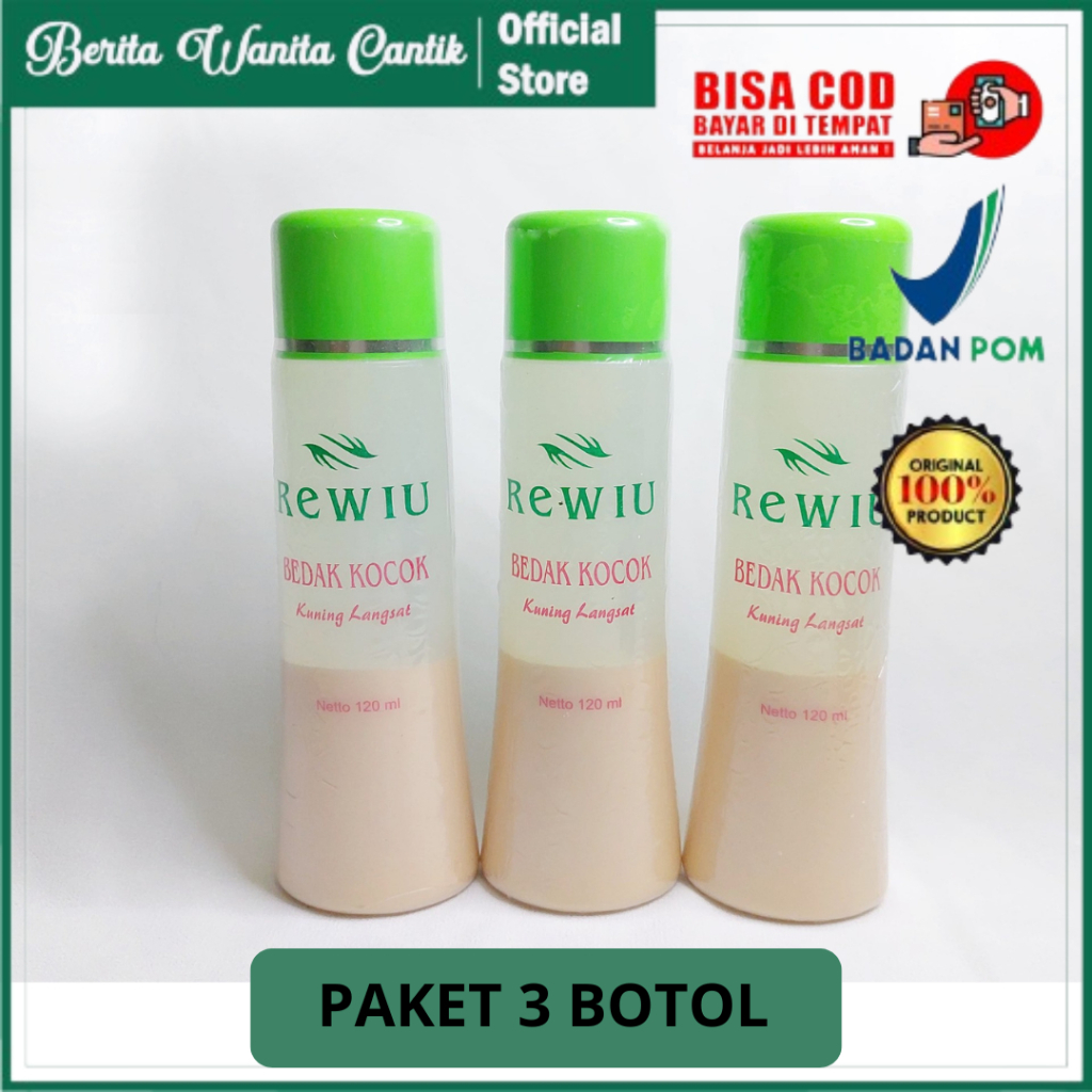 Bedak Kocok Cair, Alas Bedak Cair Rewiu 120 ml  FREE Spons Atau Hand Body (3 PCS)