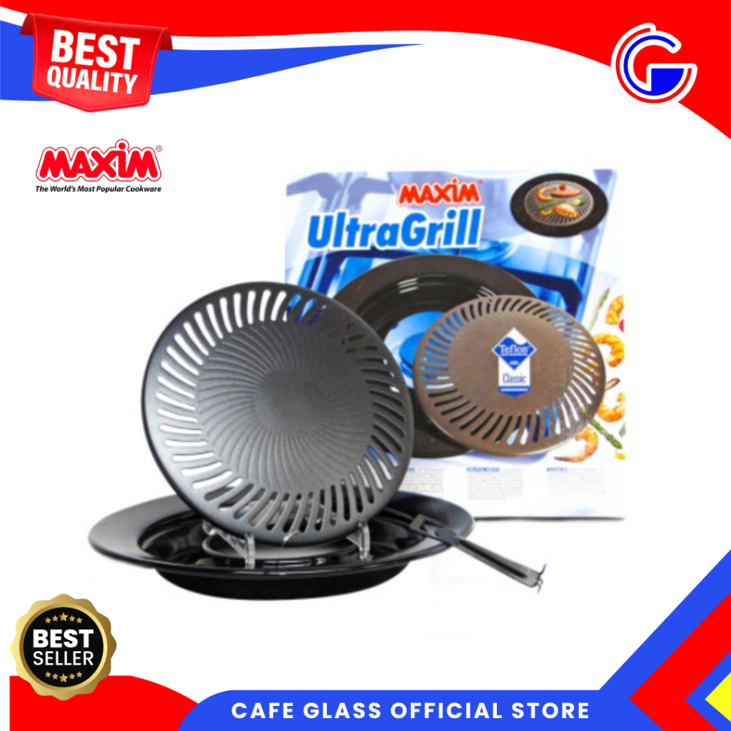 Maxim Ultra Grill Set Panggangan + Base Plate + Pengungkit Ori - Grill Pan Bulat Teflon Anti Lengket