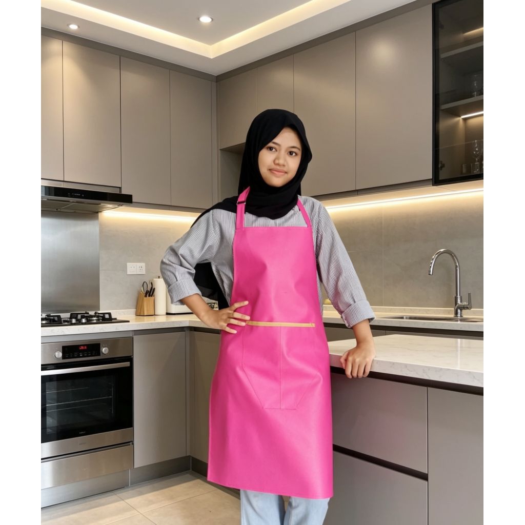 CELEMEK/APRON ANTI AIR DAN MINYAK BAHAN OSCAR/kulit sintetis apron masak celemek koki apron barista