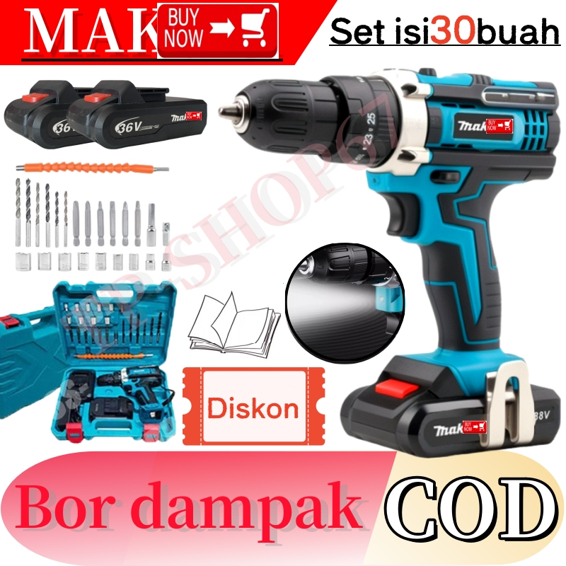 MKIT Set Bor Tanpa Kabel Baterai Lithium 96V  Bor Dampak Tanpa Kabel 10mm Mesin Bor Obeng Tanpa Kabe