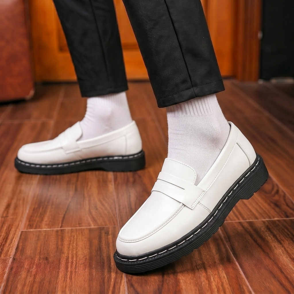 Sepatu Formal Loafers Slop Pantofel Putih Kerja Pria