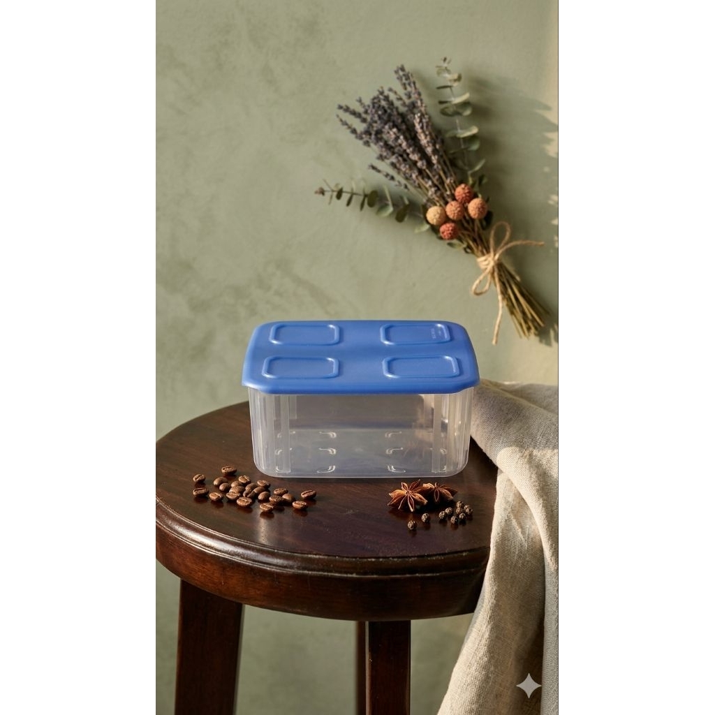 Tupperware Clear Mate – Base Transparan dengan Tutup Biru - 1,04 L, toples kristal tupperware new @S