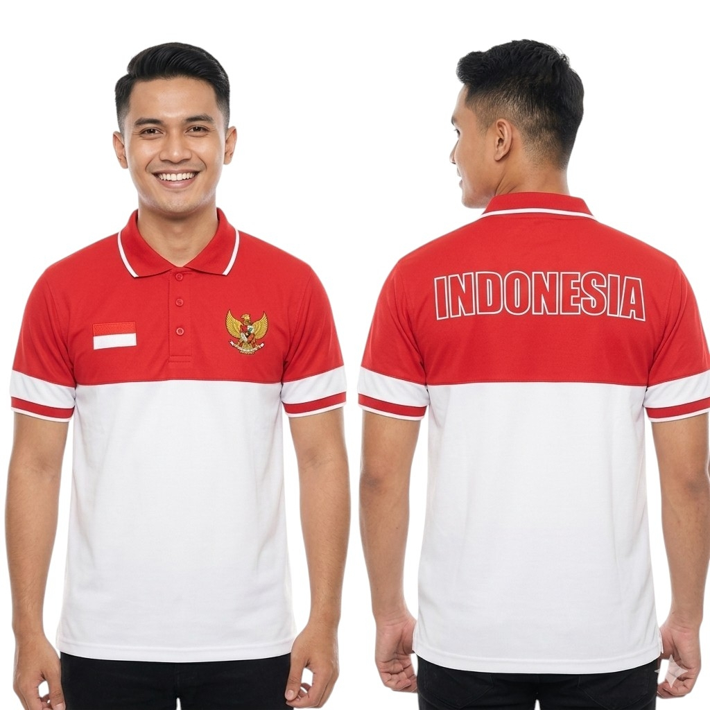 Kaos Kerah Merah Putih /Logo Garuda Indonesia /Logo Bordir Garuda