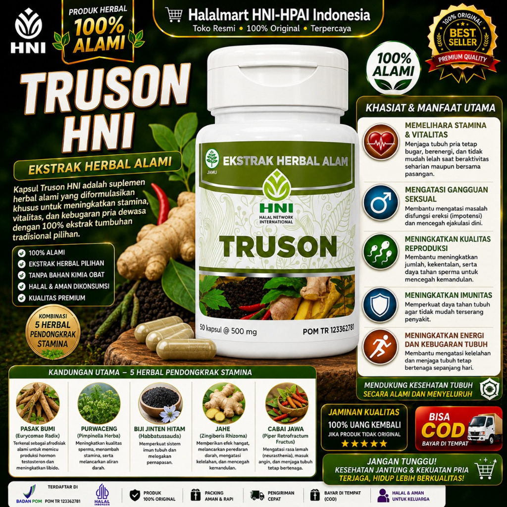 Truson HNI HPAI Original Obat Herbal Stamina Pria Dewasa Suplemen Alami Penambah Energi Tubuh Menjag