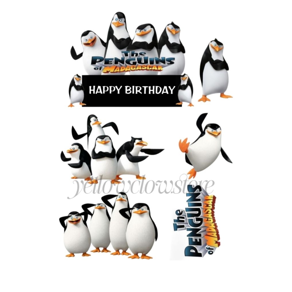Topper The Penguins Of Madagascar/Topper Free Custom Nama The Penguins Of Madagascar/TOPPER KUE ULAN