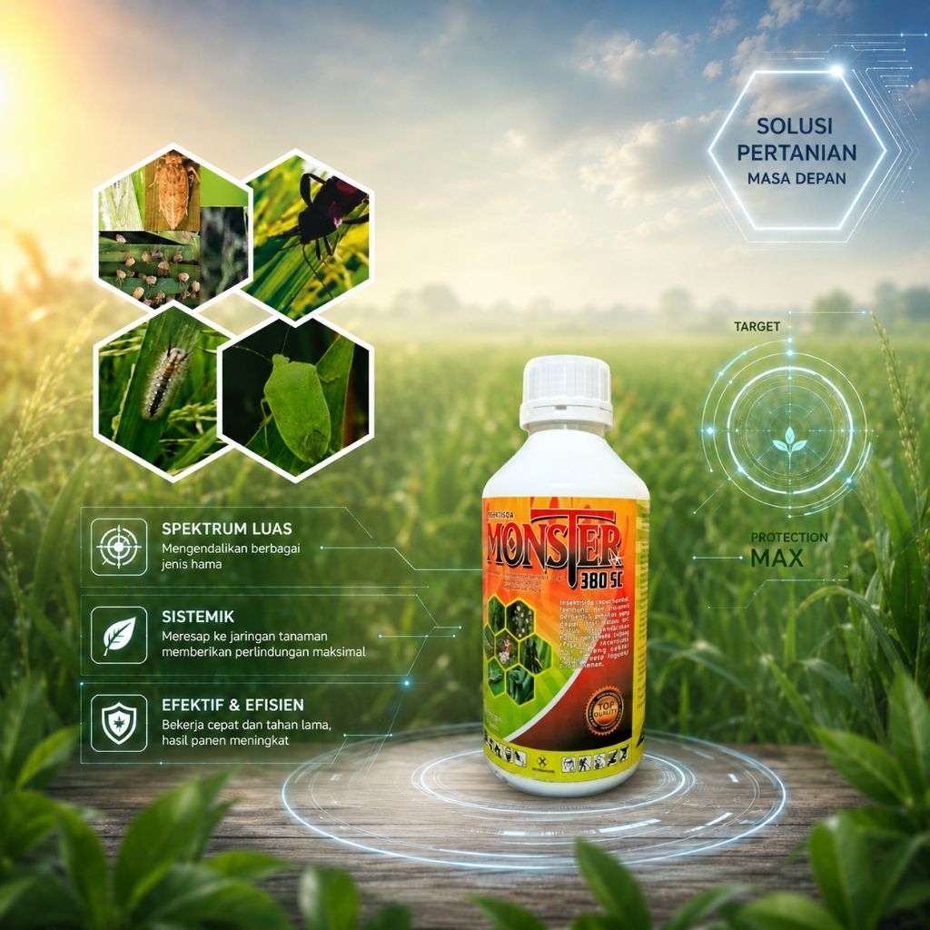 INSEKTISIDA MONSTER 380Sc 1Liter (5+1)/BAHAN AKTIF EMMAMECTIN BENZOAT,KLORFENAPIR,INDOSAKRAB
