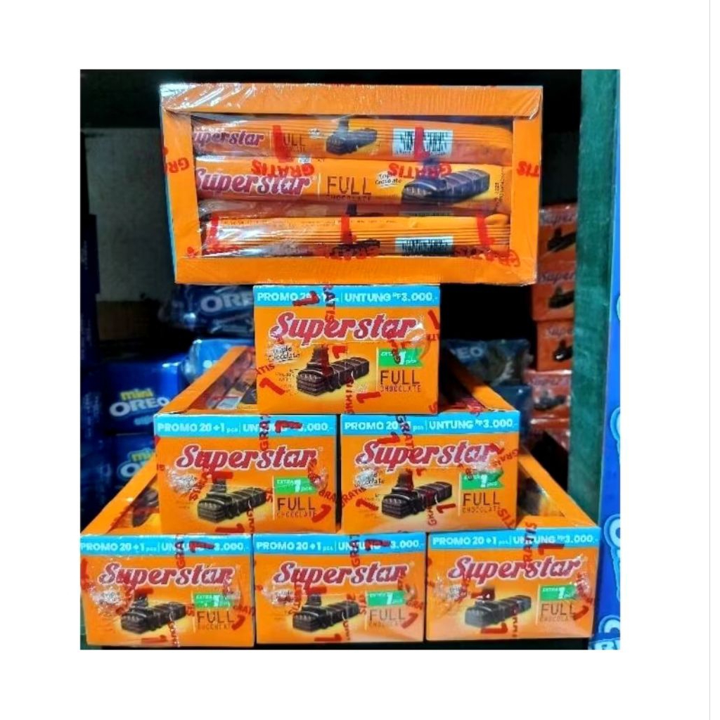 Wafer Superstar Super Star Wafer Coklat Jadul Superstar Triple Chocolate isi 20 pcs