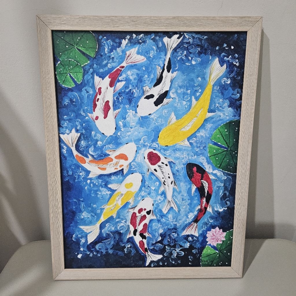 Lukisan canvas 30x40cm ikan koi