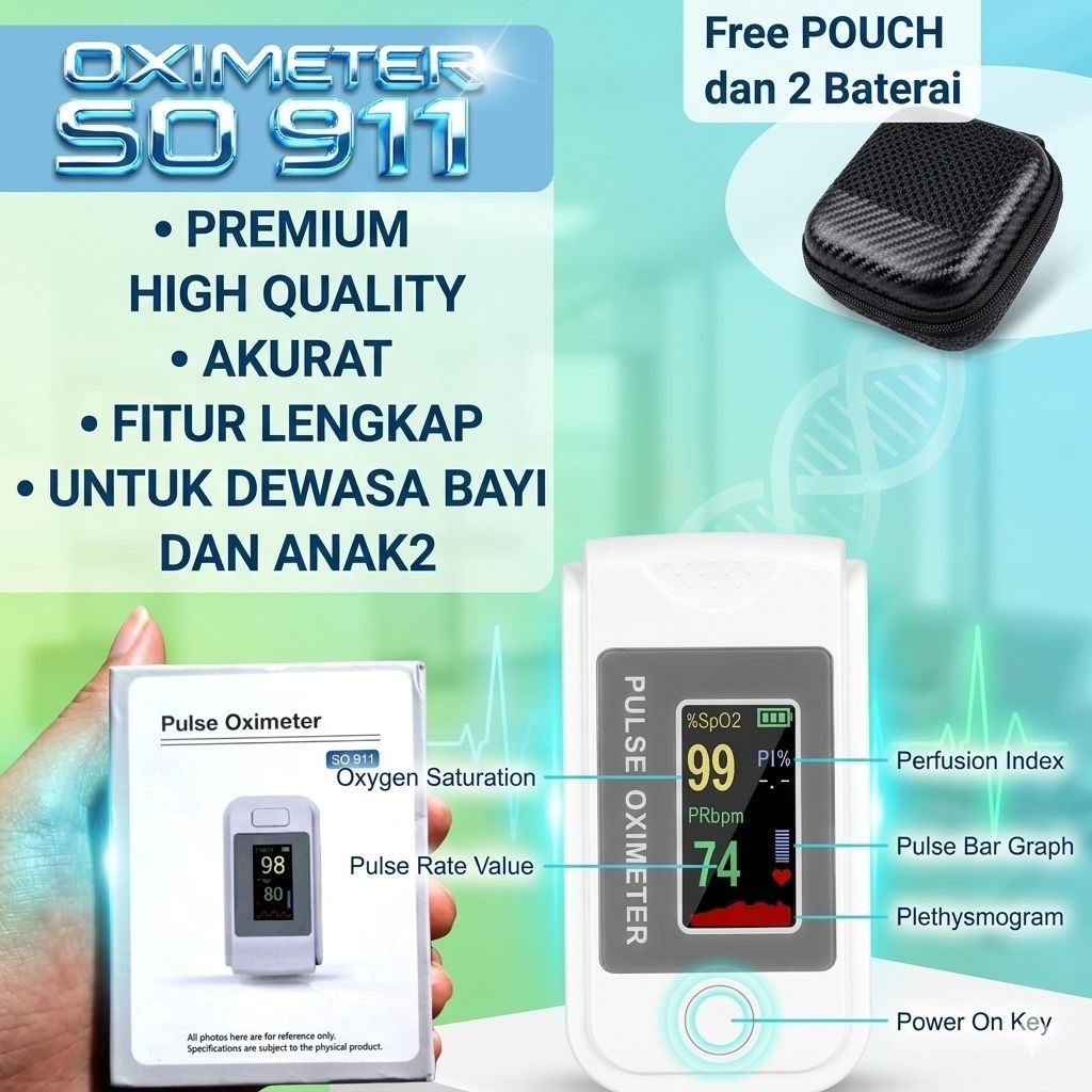 Oximeter digital SO911 - YOBEKAN Oxymeter Pulse Spo2 oksigen darah detak jantung Original free DOMPE