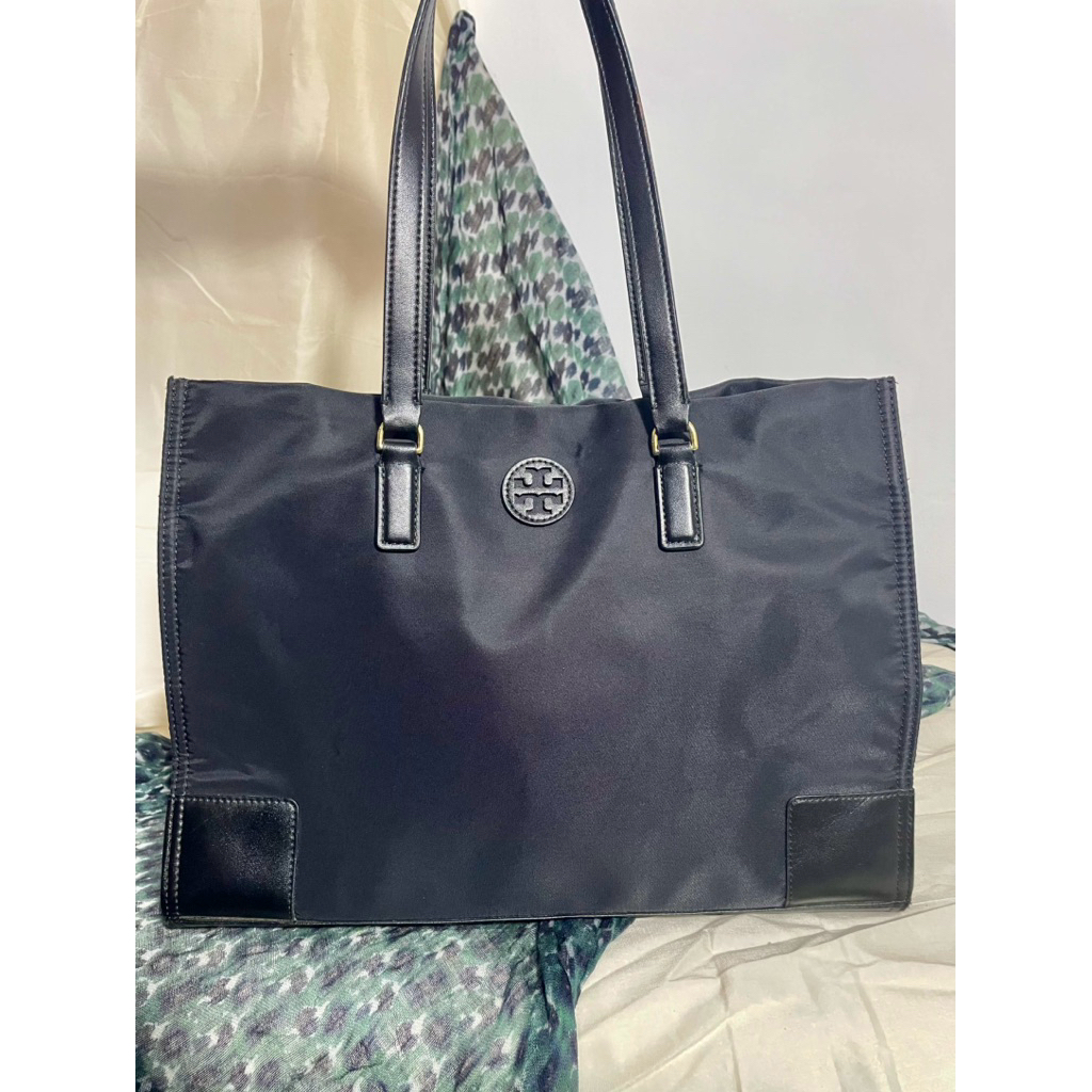 Tote Nylon Mix Kulit Asli TB Tory Burch Medium Hitam